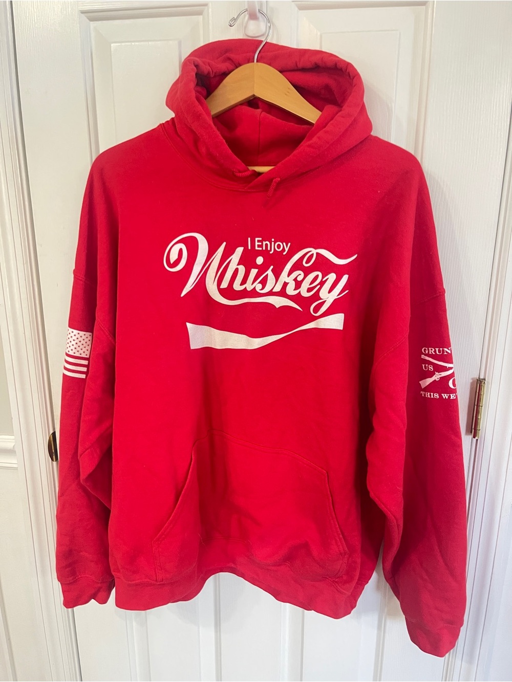 Grunt Style Whiskey Hoodie Red Mens Large Pullover Graphic Patriotic